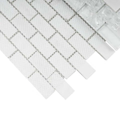 White Crackle Glass and Bianco Marble Mosaic Tiles
