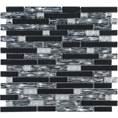 Newport Black Suede Waterfall 12 in. x 12 in. Mesh-Mounted Glass Mosaic Wall Tile