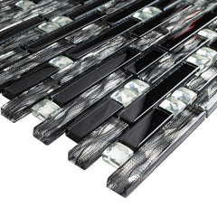 Newport Black Suede Waterfall 12 in. x 12 in. Mesh-Mounted Glass Mosaic Wall Tile