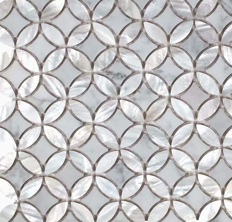 White Carrara with Mother of Pearl Flower  Wall Floor Tile On Mosaic Sheet for Kitchen Backsplashes, Bathroom Shower, Spas, Pools
