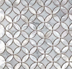 White Carrara with Mother of Pearl Flower Wall Floor Tile On Mosaic Sheet for Kitchen Backsplashes, Bathroom Shower, Spas, Pools
