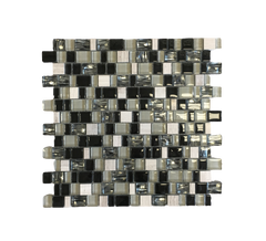 White, Black and Blue Random Brick Cubes Pattern Glass Mosaic Tiles for Bathroom and Kitchen Walls Kitchen Backsplashes - Tenedos