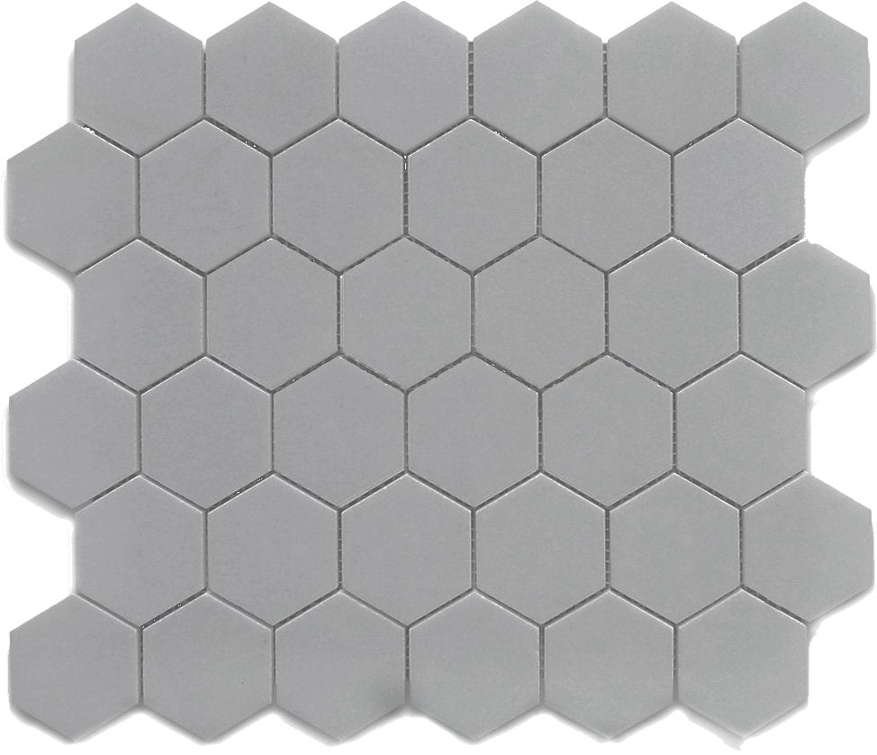 Hexagon 2 inch Gray Matte Porcelain Mosaic Wall Floor Tile for Bathroom Shower, Kitchen Backsplashes, Pool Tile (10 Sheets/Case)
