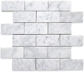 Carrara White Italian Carrera Marble Subway Brick Mosaic Floor Wall Tile 2x4 Honed for Kitchen Backsplash, bathroom Shower, Accent Décor, Fireplace