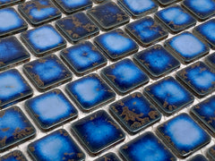 Calacatta Blue Porcelain Square Mosaic Floor wall Pool Tile 1-1/8" X 1-1/8" for Bathroom Shower, Kitchen Backsplash