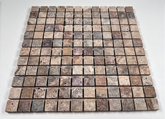 Scabos Travertine Tumbled Square 7/8 Inch Marble Floor and Wall Tile for Kitchen Backsplash, Bathroom Walls, Accent Wall, Swimming Pool, Fireplace Surround