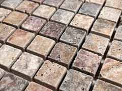 Scabos Travertine Tumbled Square 7/8 Inch Marble Floor and Wall Tile for Kitchen Backsplash, Bathroom Walls, Accent Wall, Swimming Pool, Fireplace Surround