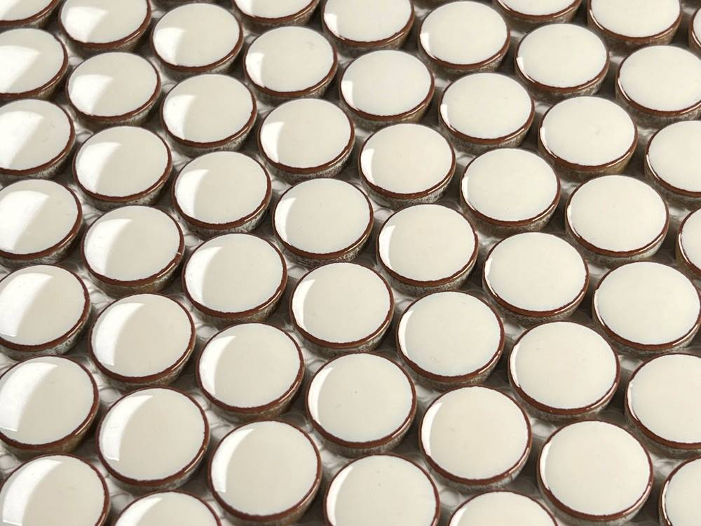 Vanilla Latte Penny Round Glossy Porcelain Mosaic Floor and Wall for Backsplash Tile, Bathroom Tile, Kitchen Backsplash on 12x12 Mesh for Easy Installation
