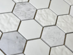 Wimbledon Multi Surface 2 in. Hexagon White and Carrara Marble with Recycled Glass Mosaic Floor and Wall Tile for Backsplash Kitchen, Bathroom, Accent Wall