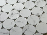 White Carrara Look Bubble Circle Recycled Glass Matte Floor and Wall Mosaic Tile for Backsplash Kitchen, Bathroom Shower, Accent Decor