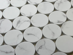 White Carrara Look Bubble Circle Recycled Glass Matte Floor and Wall Mosaic Tile for Backsplash Kitchen, Bathroom Shower, Accent Decor