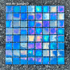 Sea Blue  Square 1-1/2 Recycled Glass Wall Floor Pool Tile Backsplash for Kitchen, Pool Tile, Bathroom Shower, Accent Decor
