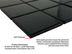 5 Square Feet 3x3 Black Shiny Tile for Wall Spa Swimming Pool Shower Kitchen Countertop Bathroom Sink Backsplash - 5 SF 3" x 3" Porcelain Tile