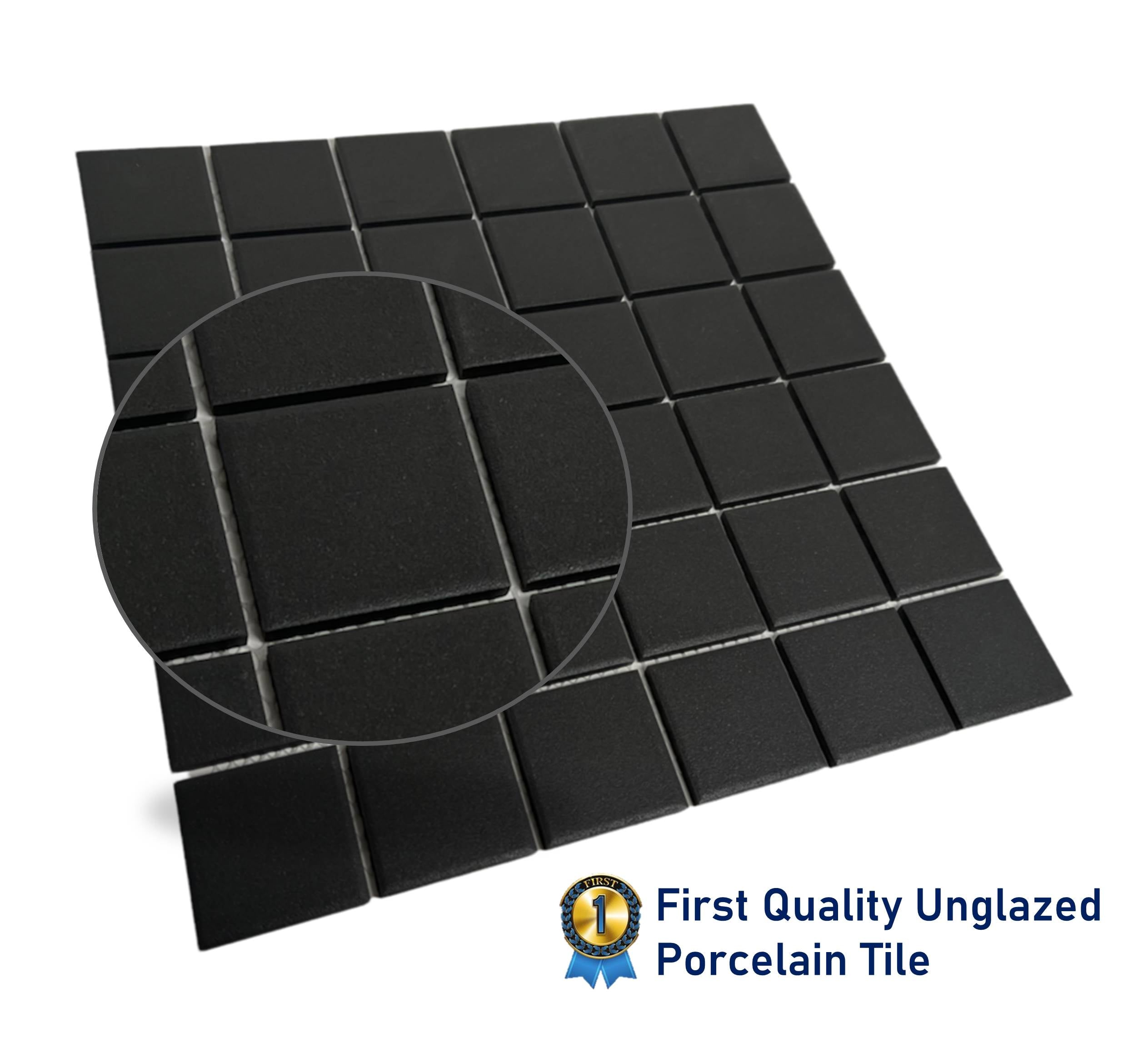 Vintage Black Greyish Charcoal Unglazed Square 2x2 Inch Porcelain Floor & Wall Tile