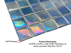Sea Blue  Square 1-1/2 Recycled Glass Wall Floor Pool Tile Backsplash for Kitchen, Pool Tile, Bathroom Shower, Accent Decor