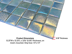 Light Blue  Square 1-1/2 Recycled Glass Wall and Floor Tile for Kitchen Backsplash, Pool Tile, Bathroom Wall, Accent Wall