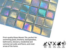 Light Blue  Square 1-1/2 Recycled Glass Wall and Floor Tile for Kitchen Backsplash, Pool Tile, Bathroom Wall, Accent Wall