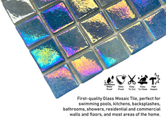 Sea Blue  Square 1-1/2 Recycled Glass Wall Floor Pool Tile Backsplash for Kitchen, Pool Tile, Bathroom Shower, Accent Decor