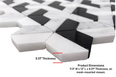 Carrara with Thassos and Nero Marquina 3D Honeycomb Marble Mosaic Floor and Wall Tile for Kitchen Backsplash , Accent Wall, Pool Tile, Fireplace