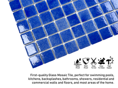 Tenedos Royal Blue Recycled Glass Mosaic Tile Square 7/8 Inch Pattern for Kitchen Backsplash, Swimming Pool Tile, Bathroom Wall, Accent Wall, (Not Peel and Stick Tile)