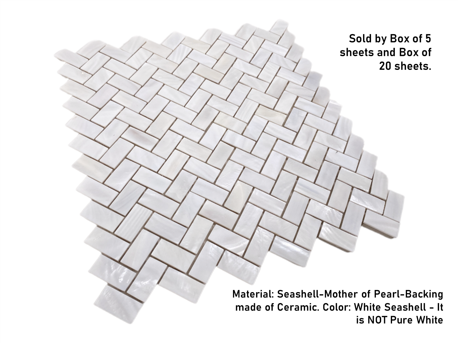 Genuine Natural Mother of Pearl Oyster Herringbone Shell Mosaic Wall Tile w/Backing for Kitchen Backsplash, Bathroom Wall, Accent Walls