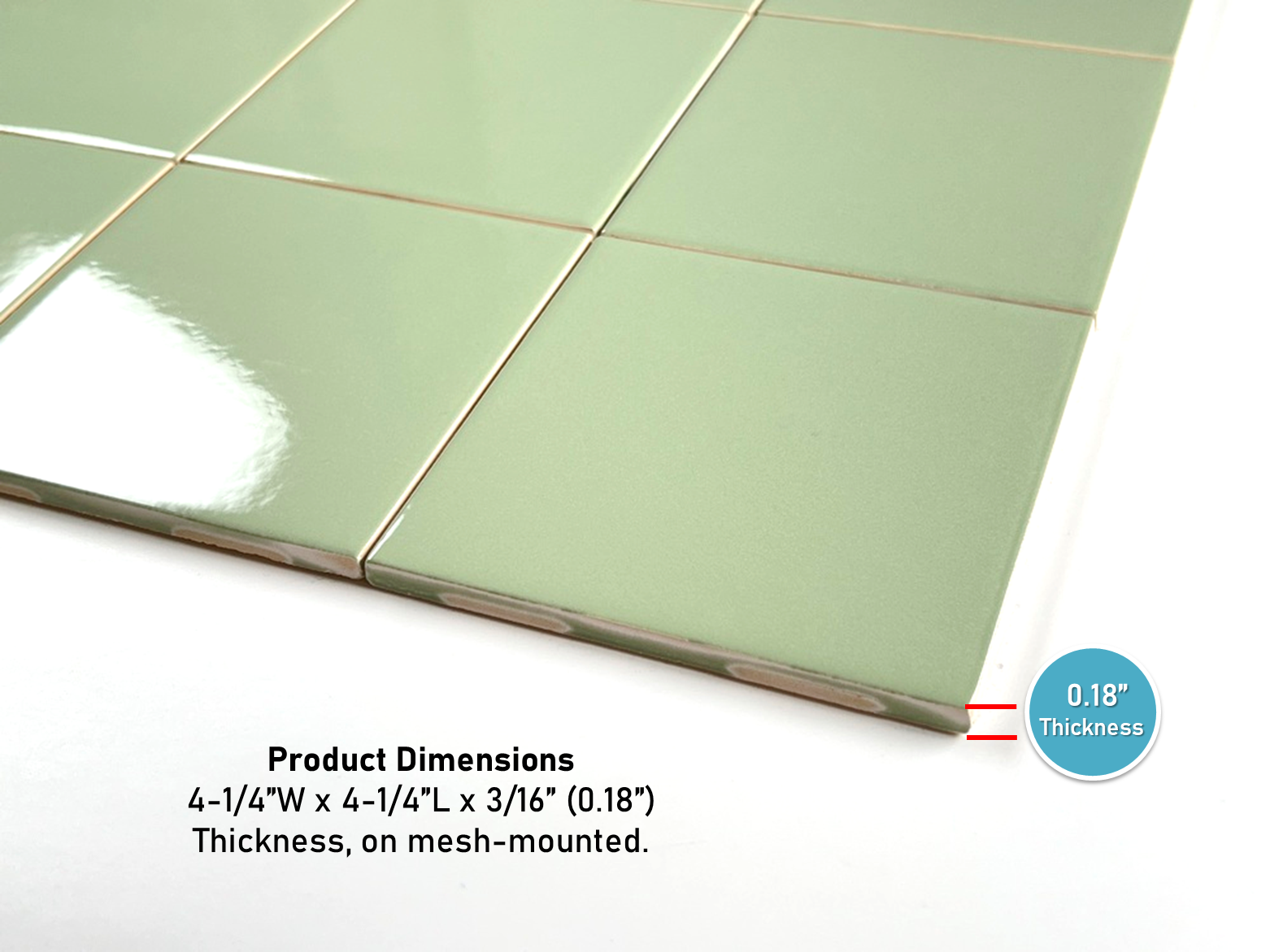 Olive Green 4 in Ceramic Tile 4.25 inch Gloss (Shinny) 4 1/4" Box of 10 Piece for Bathroom Wall and Kitchen Backsplash