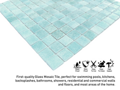 Mint Blue Recycled Glass Mosaic Floor Wall Tile Square 7/8 Inch Pattern for Kitchen Backsplash, Swimming Pool Tile, Bathroom Wall, Accent Wall