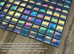 Tenedos Ocean Blue Square 1x1 Iridescent Recycled Glass Mosaic Floor and Wall Tile for Kitchen Backsplash, Swimming Pool Tile, Bathroom Wall, Accent Wall