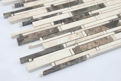 Black, White and Beige Matte Random Brick Pattern Marble Stone Wall Tile for Bathroom Shower, Kitchen Backsplashes, Fireplace By Vogue Tile