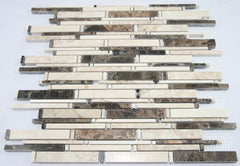 Black, White and Beige Matte Random Brick Pattern Marble Stone Wall Tile for Bathroom Shower, Kitchen Backsplashes, Fireplace By Vogue Tile