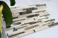 Black, White and Beige Matte Random Brick Pattern Marble Stone Wall Tile for Bathroom Shower, Kitchen Backsplashes, Fireplace By Vogue Tile