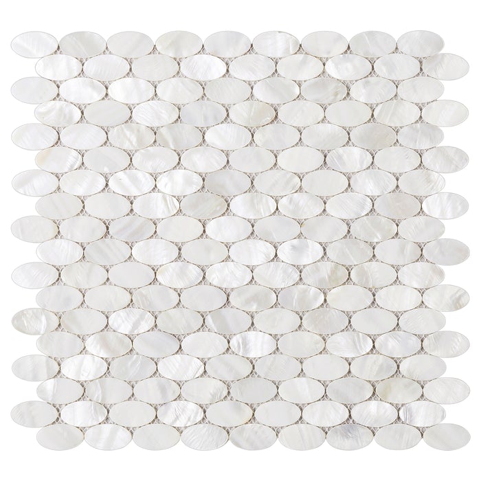 Genuine White Pearl Mother of Pearl Oval Shell Mosaic Wall Tile Backsplash for Kitchen, Bathroom Shower, Spas, Pools, Fireplace