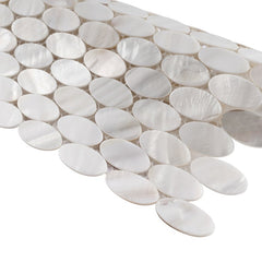 Genuine White Pearl Mother of Pearl Oval Shell Mosaic Wall Tile Backsplash for Kitchen, Bathroom Shower, Spas, Pools, Fireplace