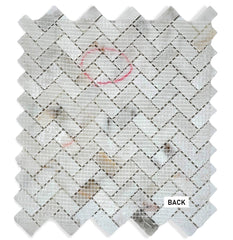 Tenedos Calacatta Gold Marble Mini Herringbone Mosaic Floor and Wall Tile Polished for Kitchen Backsplash| Bathroom Shower| Fireplace Surround