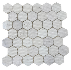 Wimbledon Multi Surface 2 in. Hexagon White and Carrara Marble with Recycled Glass Mosaic Floor and Wall Tile for Backsplash Kitchen, Bathroom, Accent Wall