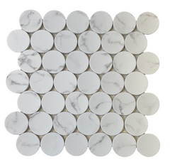 White Carrara Look Bubble Circle Recycled Glass Matte Floor and Wall Mosaic Tile for Backsplash Kitchen, Bathroom Shower, Accent Decor