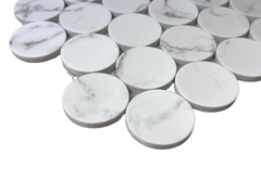 White Carrara Look Bubble Circle Recycled Glass Matte Floor and Wall Mosaic Tile for Backsplash Kitchen, Bathroom Shower, Accent Decor