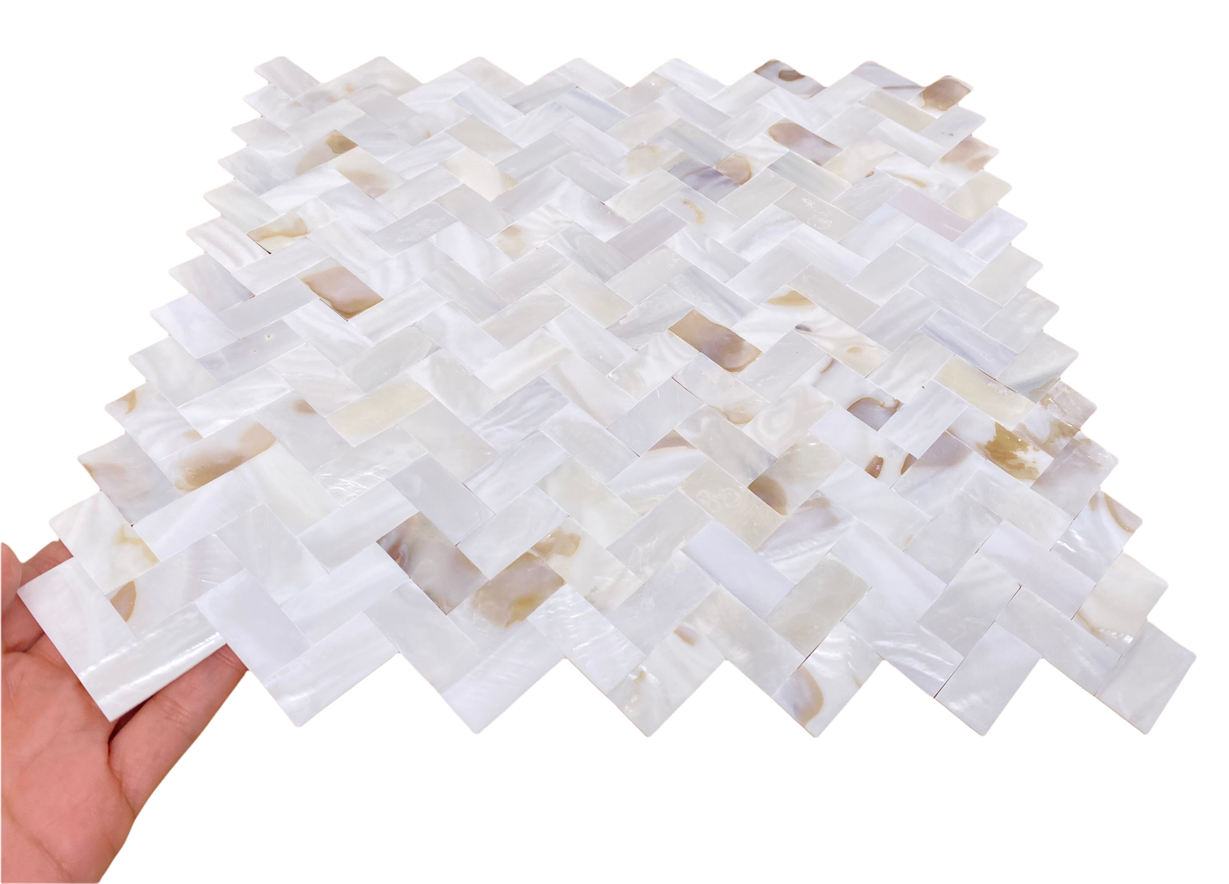 Mother of Pearl Oyster White Natural Sea Shell Seamless Herringbone Tile for Kitchen Backsplashes By Tenedos