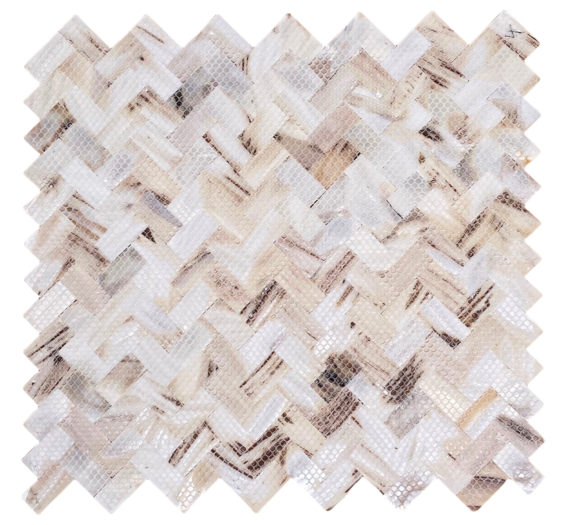 Mother of Pearl Oyster White Natural Sea Shell Seamless Herringbone Tile for Kitchen Backsplashes By Tenedos