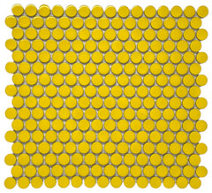 Yellow Penny Round Porcelain Mosaic Floor Wall Tile Backsplash for Bathroom Shower, Kitchen, Accent Décor, Fireplace, on 12x12 Mesh for Easy Installation