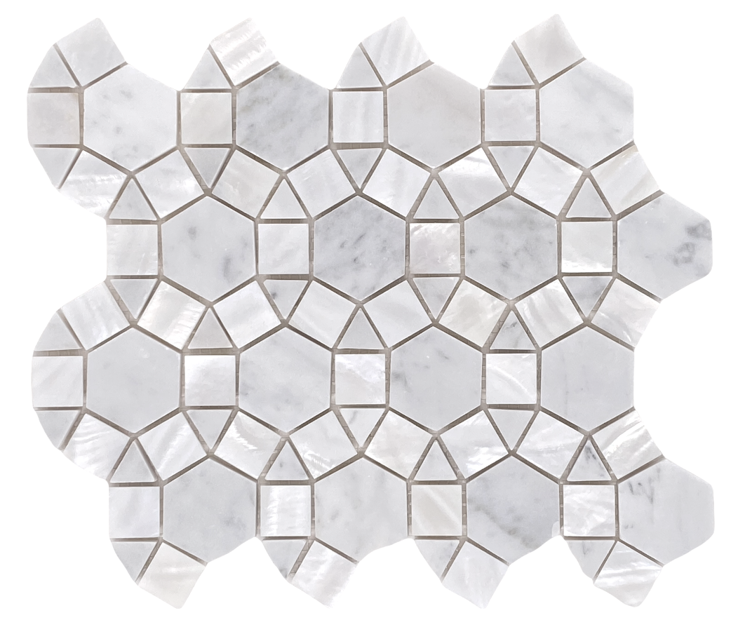Carrara Hexagon Marble with Mix Circulos Mother of Pearl Tiles On Mosaic Sheet Wall Floor Tile