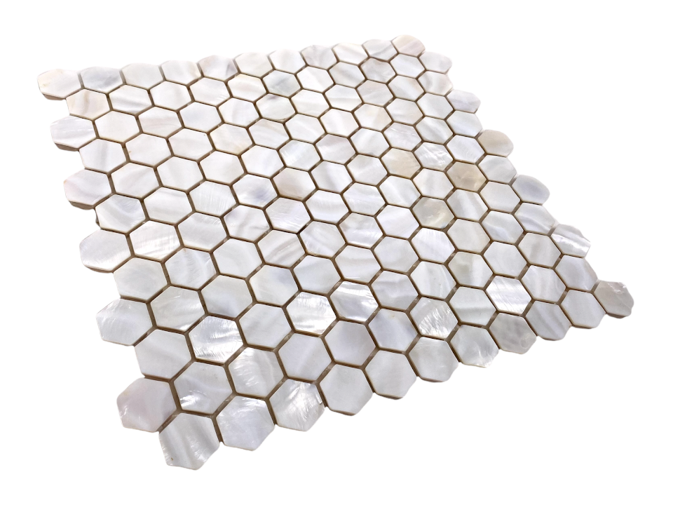 Seashell Natural Mother of Pearl Hexagon 1 Inch Mosaic Wall Tile with Backing for Kitchen Backsplash, Bathroom Wall, Accent Walls