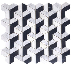 Carrara with Thassos and Nero Marquina 3D Honeycomb Marble Mosaic Floor and Wall Tile for Kitchen Backsplash , Accent Wall, Pool Tile, Fireplace