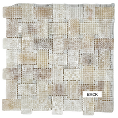 Honey Onyx with Thassos White Dots Marble Polished Premium Basketweave Mosaic Floor Wall ile