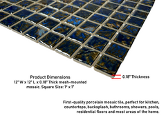 Storm Blue 1x1 Square Wavy Porcelain Mosaic Wall Floor Tile for Kitchen Backsplash, Pool Tile, Bathroom Wall, Accent Wall