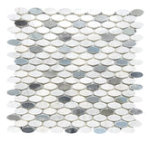Ellipse Oval White Arabescato Marble with Bluish and Grey Mosaic Polished Tile for Floor and Wall, Bathroom, Backsplash, Accent Wall