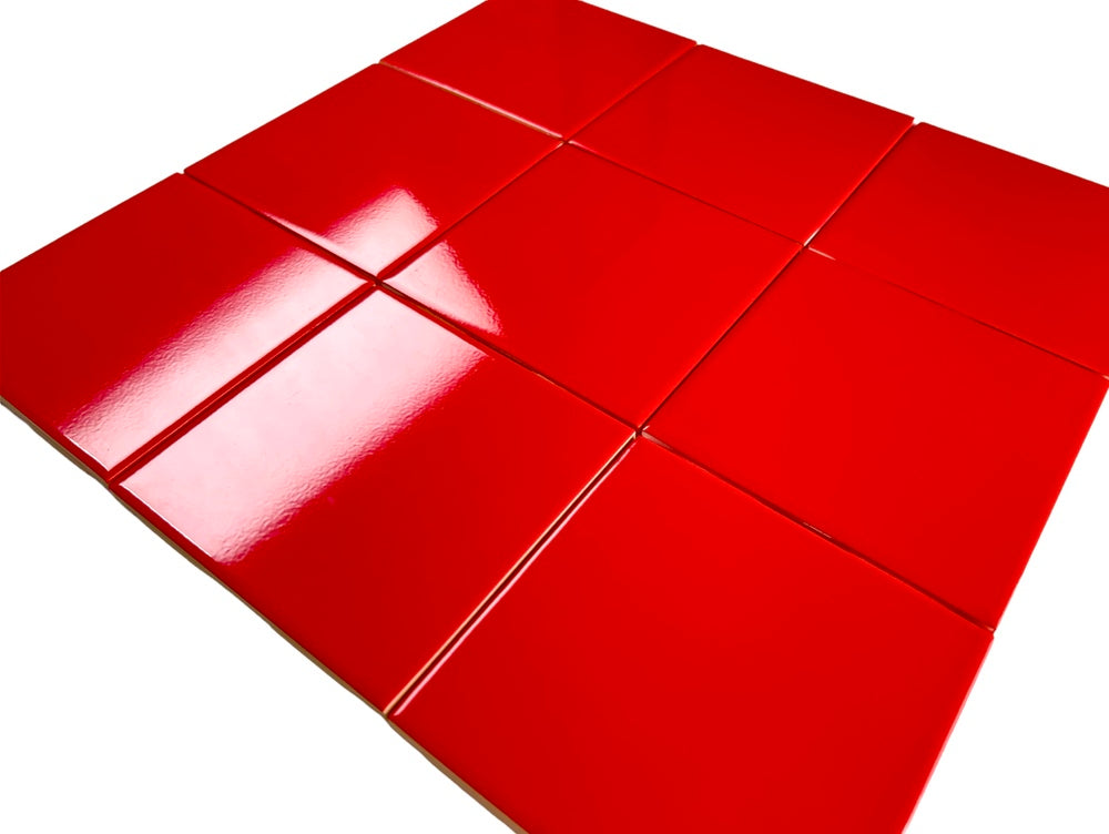 4 in Red Ceramic Tile 4.25 inch Gloss (Shinny) 4 1/4" Box of 10 Piece for Bathroom Wall and Kitchen Backsplash