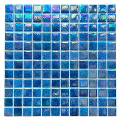 Tenedos Ocean Blue Square 1x1 Iridescent Recycled Glass Mosaic Floor and Wall Tile for Kitchen Backsplash, Swimming Pool Tile, Bathroom Wall, Accent Wall