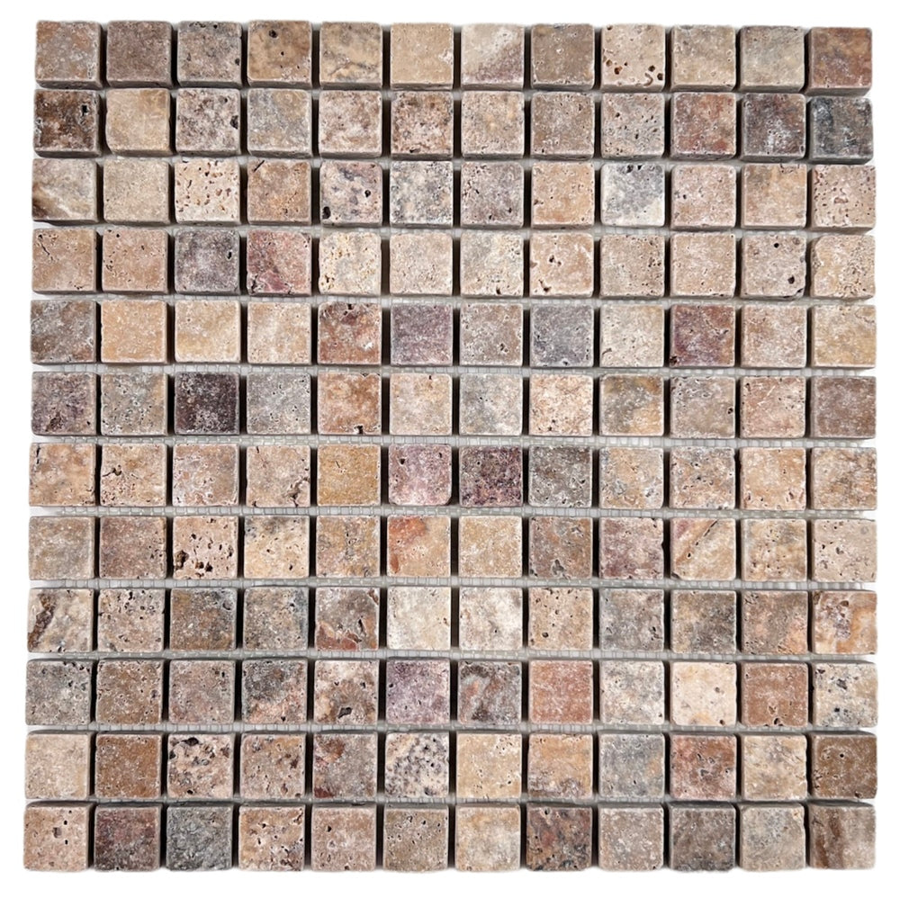 Scabos Travertine Tumbled Square 7/8 Inch Marble Floor and Wall Tile for Kitchen Backsplash, Bathroom Walls, Accent Wall, Swimming Pool, Fireplace Surround