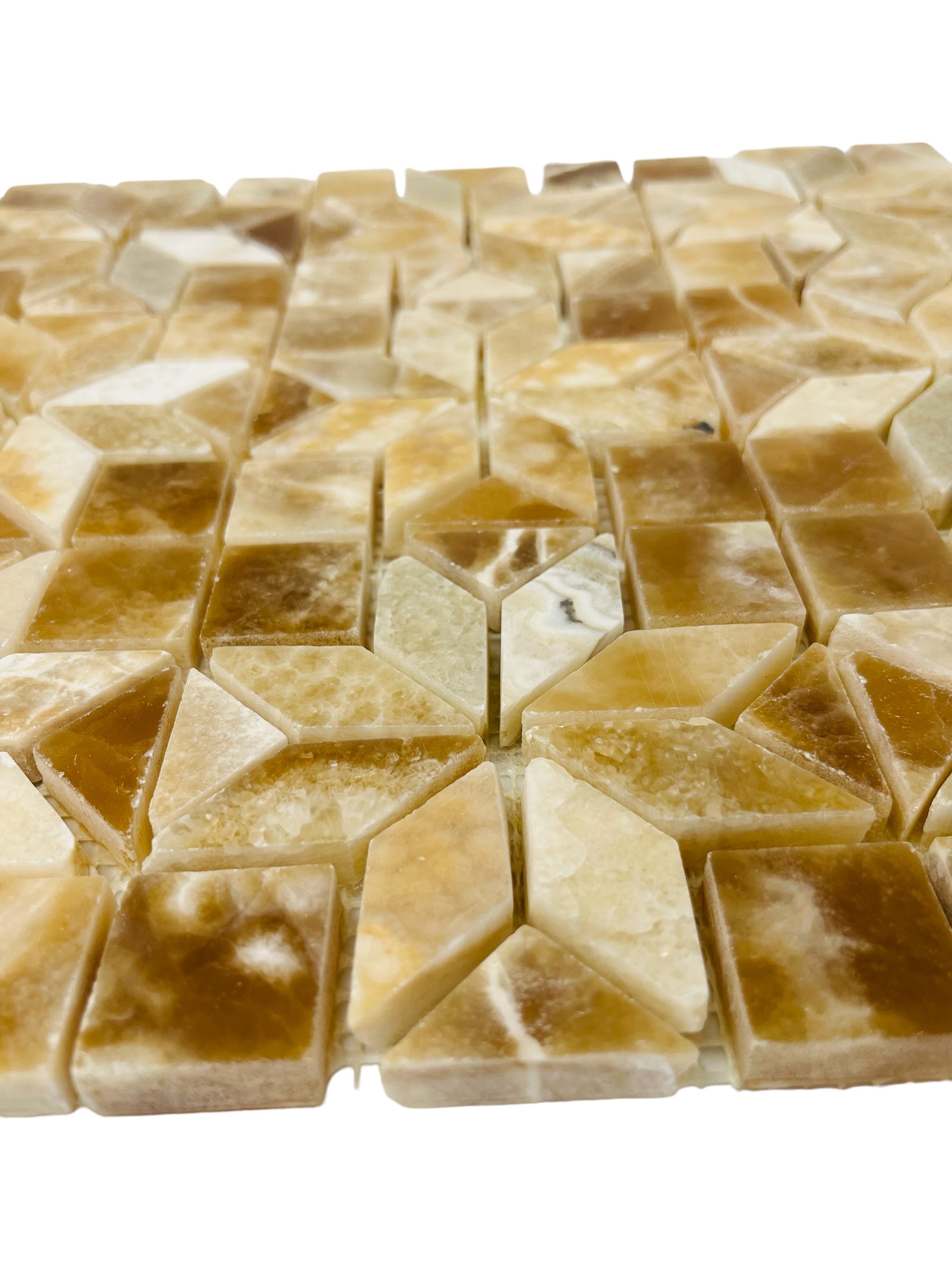 Geometric Star Pattern Marble Caramel Gold Honey Onyx Polished Mosaic Floor and Wall Tile for Kitchen Backsplash, Bathroom Wall, Fireplace Surround (5 Sheet
